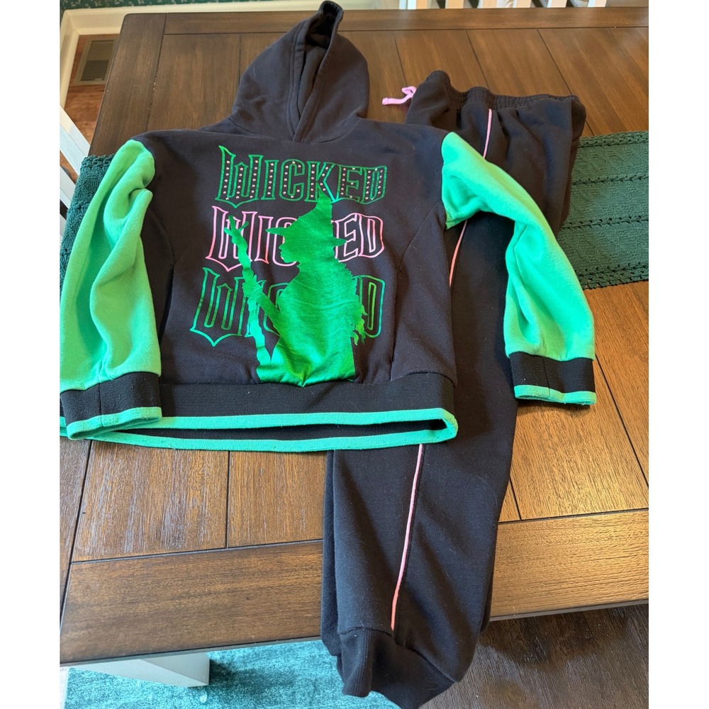 Wicked The Musical Girls Hoodie and Joggers Set Black Green Pink Size L 10/12
